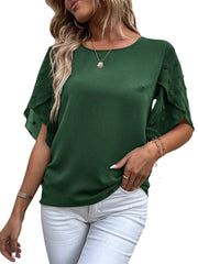 women's lace stitching petal sleeve summer top, view 2 - MRSLM