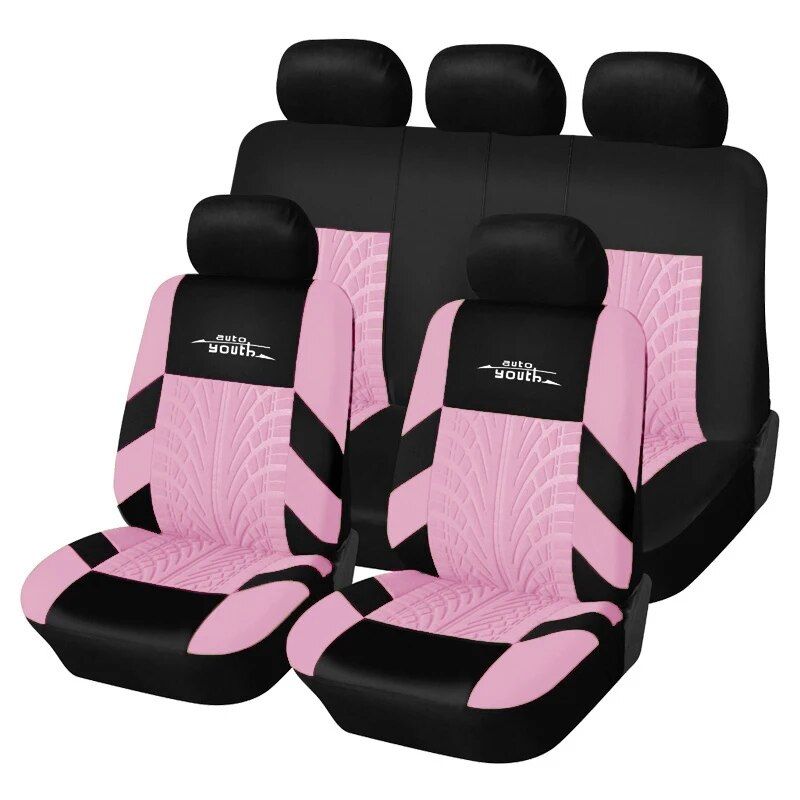 embroidered car seat covers with tire track detail, view 6 - MRSLM
