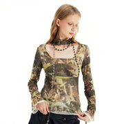 y2k mesh flare sleeve crop top - MRSLM