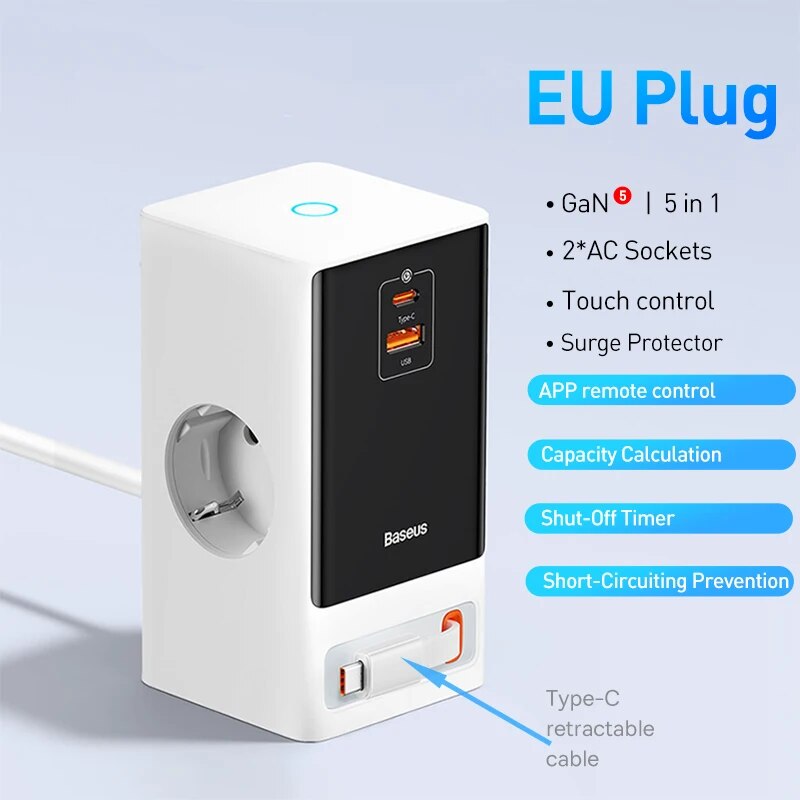 65W GaN fast charger power strip, view 3 - MRSLM