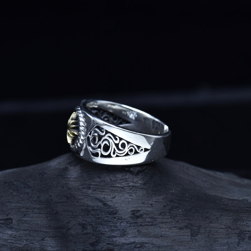 s925 silver retro sunflower pattern ring, view 5 - MRSLM