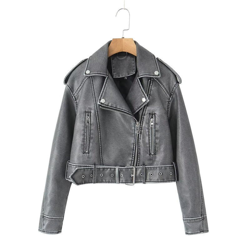 washed motorcycle jacket for women, view 13 - MRSLM