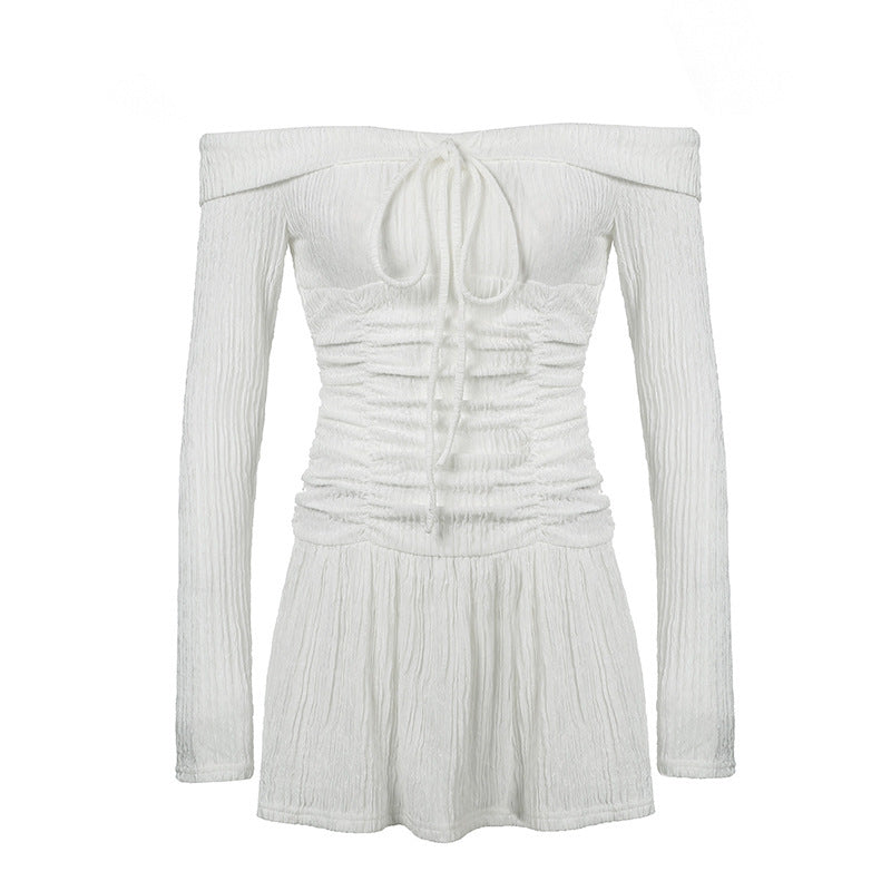 pleated off-shoulder dress, view 6 - MRSLM