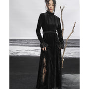 retro velvet mesh slim black dress, view 2 - MRSLM