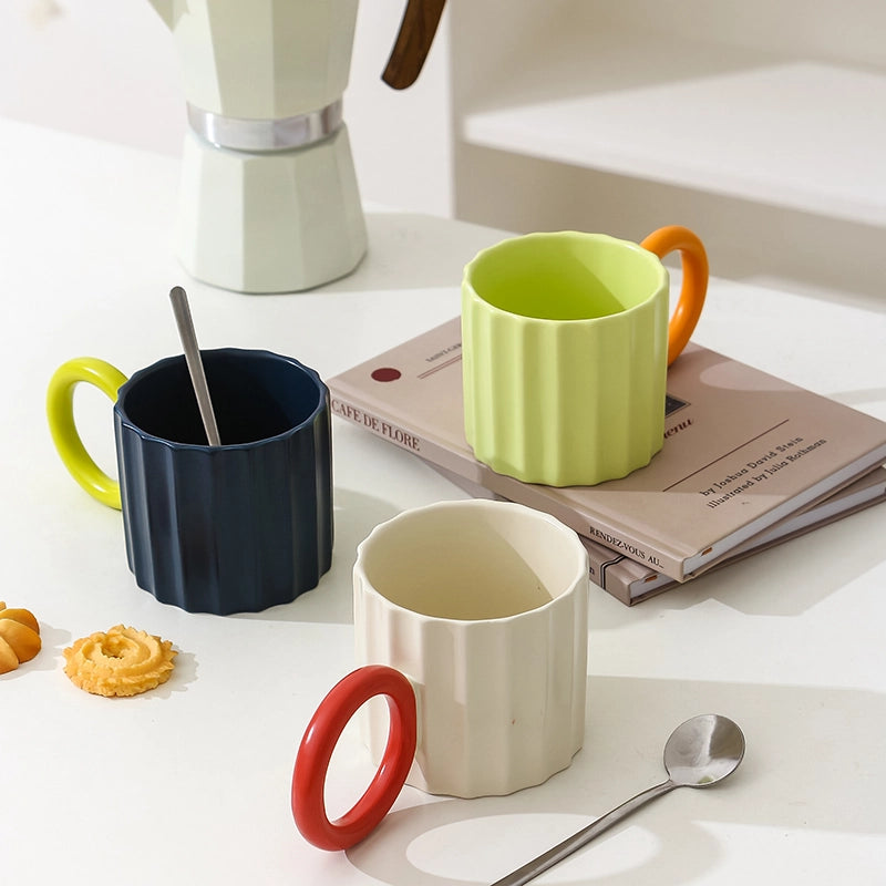 ceramic ripple handle coffee mug, view 5 - MRSLM