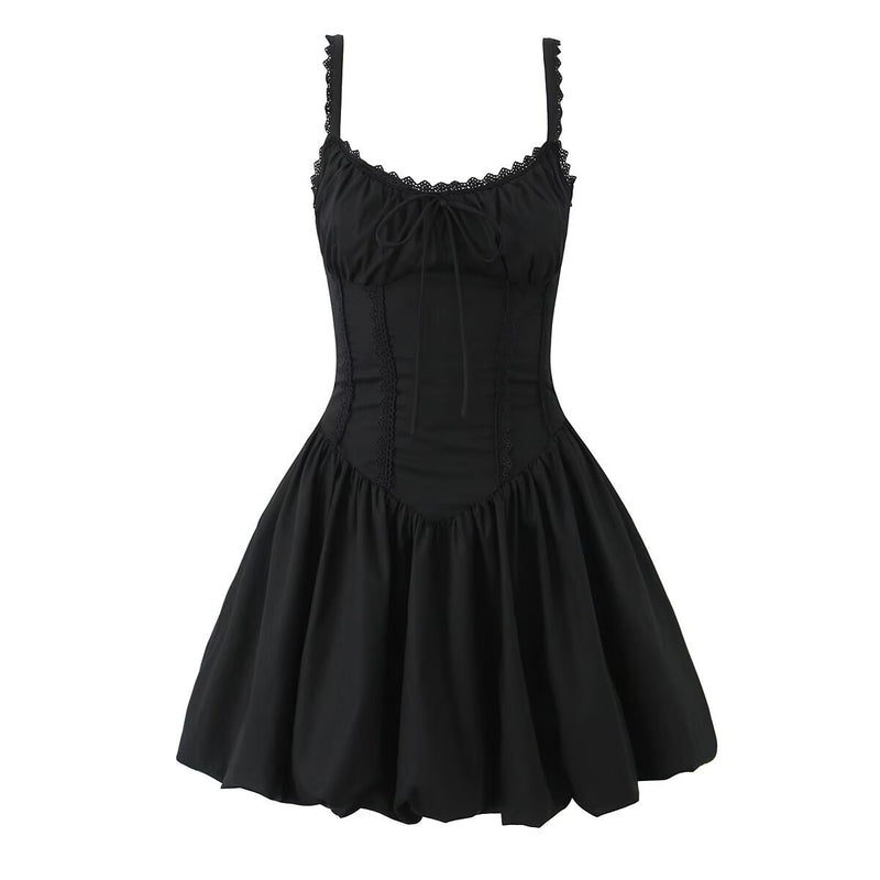 lace splicing sling dress, view 3 - MRSLM