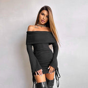 off-shoulder drawstring hip dress - MRSLM