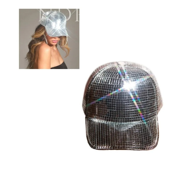 Silver mirror party peaked cap, view 4 - MRSLM