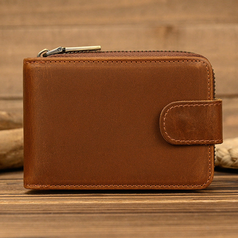 men's crazy horse leather zipper wallet, view 6 - MRSLM