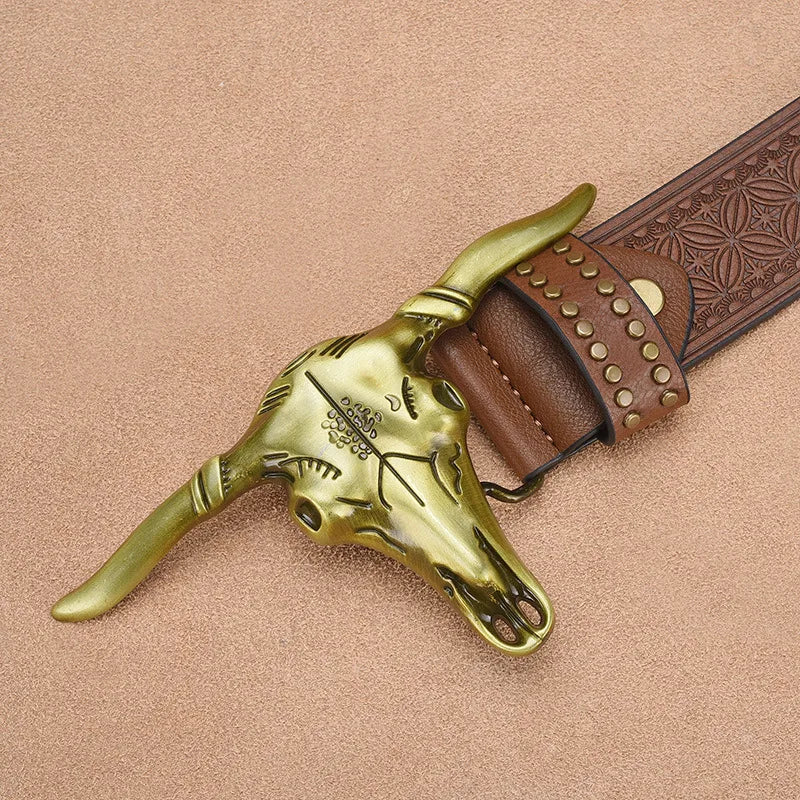 Vintage Western bull buckle belt, view 6 - MRSLM