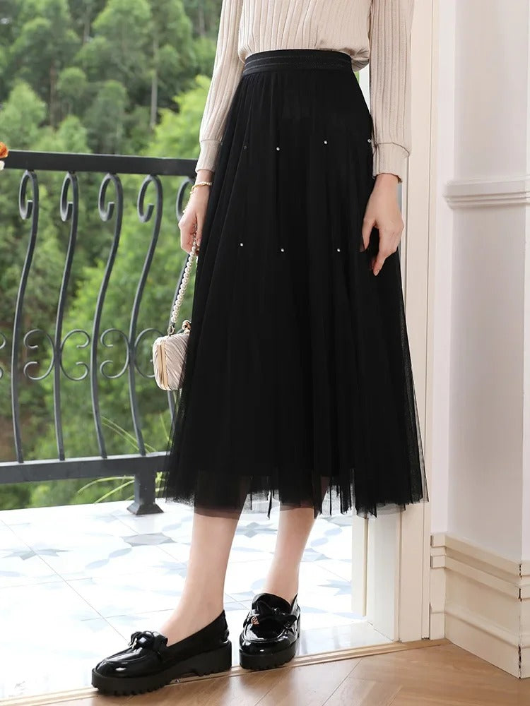 high-waist a-line mesh skirt, view 5 - MRSLM