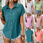 Lapel pleated pocket short sleeve top - MRSLM