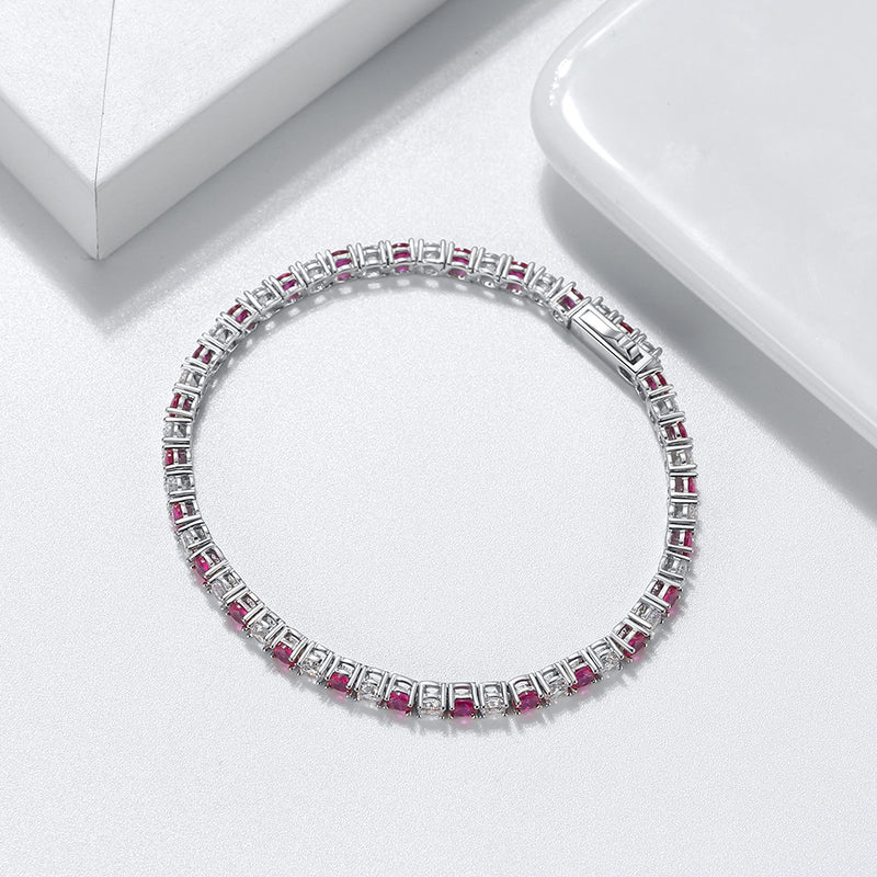 red zircon single row bracelet, view 2 - MRSLM