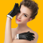 women's sheepskin leather gloves with bow, view 4 - MRSLM