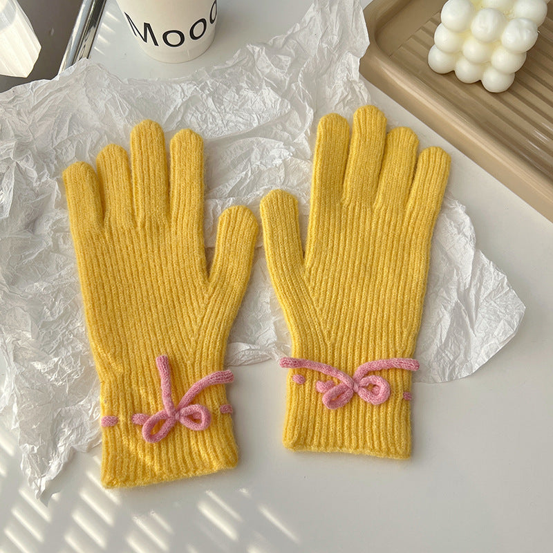 Solid-color bow warm finger gloves, view 13 - MRSLM