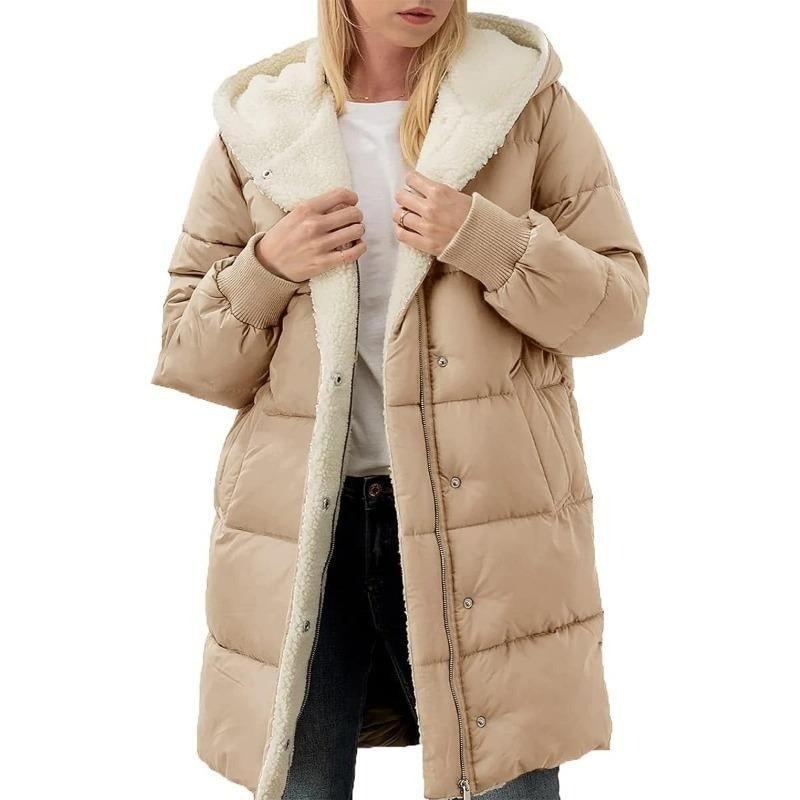 Solid Color Hooded Cotton Jacket Long Sleeve Double-sided Velvet Slim Elegant Cardigan Coat