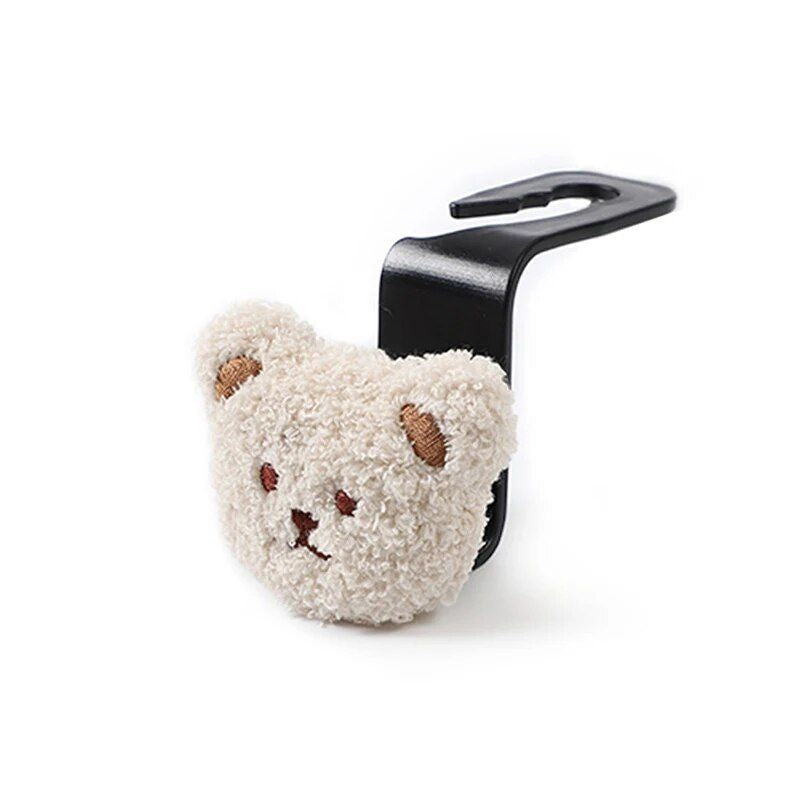 Cute Plush Bear Car Seat Back Hook with Decorative Pendant