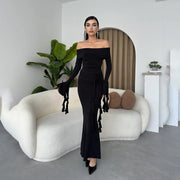 off-shoulder ribbon dress, view 6 - MRSLM