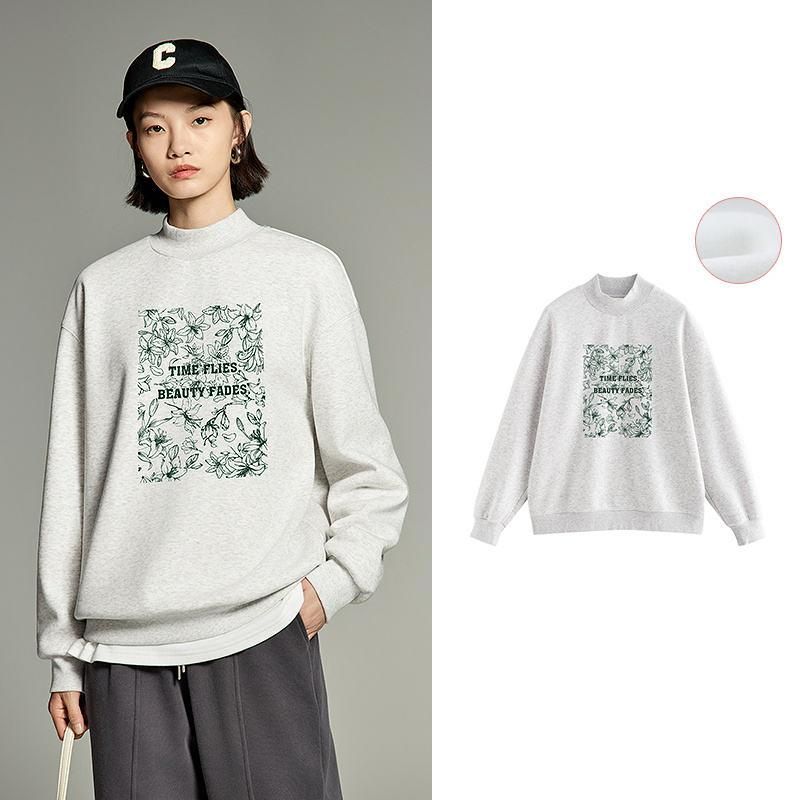 winter floral plush sweatshirt for women, view 3 - MRSLM