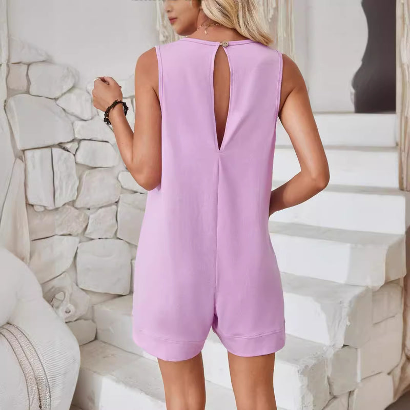 Women's sleeveless shorts jumpsuit with pockets, view 6 - MRSLM