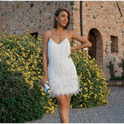 sequin tassel feather mini dress, view 4 - MRSLM