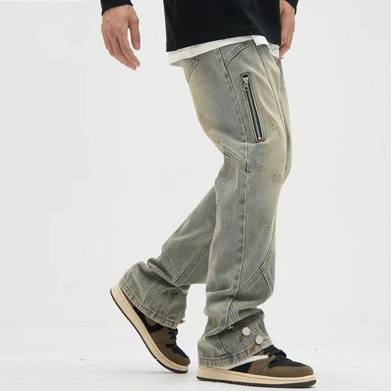 American Retro Workwear Button Jeans Slightly Flared