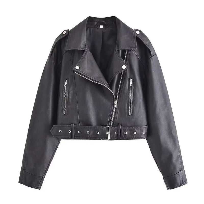 washed motorcycle jacket for women, view 8 - MRSLM