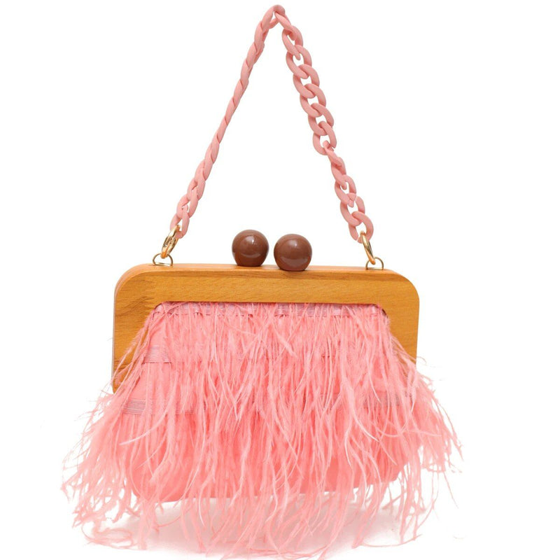 feather evening clutch with acrylic chain, view 3 - MRSLM
