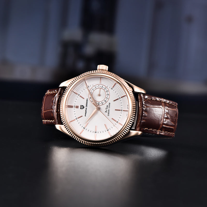 men's quartz watch with leather band, view 7 - MRSLM