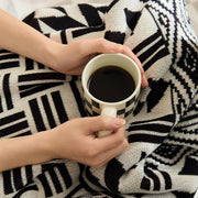 geometric pattern cotton blanket with stripe edge, view 8 - MRSLM