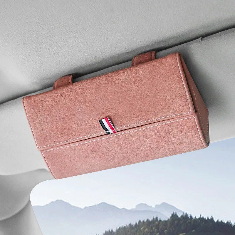 pu leather car visor sunglasses holder, view 2 - MRSLM