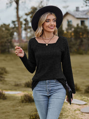 women's square collar brushed stripe top, view 2 - MRSLM