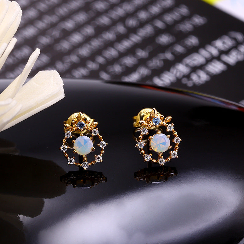 zircon opal ear studs, view 2 - MRSLM