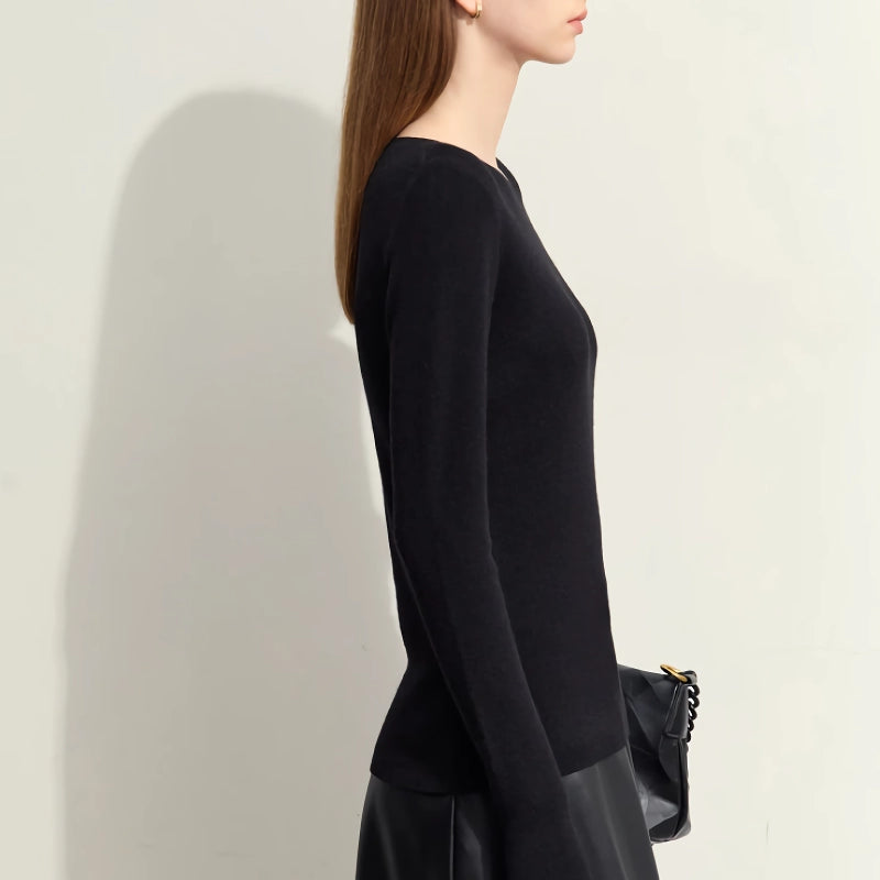 asymmetrical diagonal v-neck slim sweater, view 9 - MRSLM