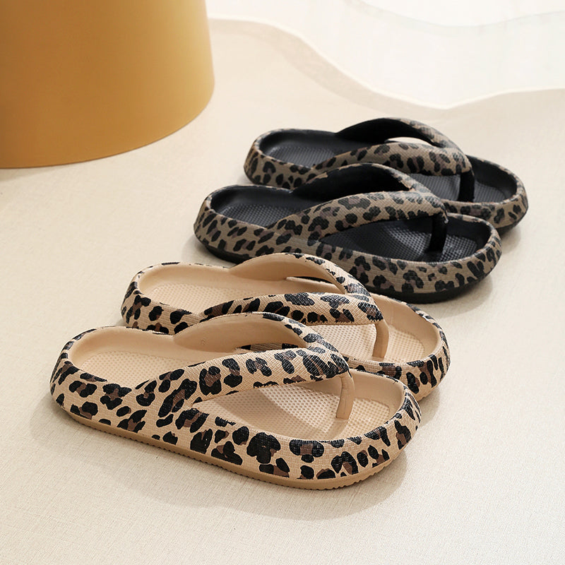 women's leopard print flip-flop sandals, view 4 - MRSLM