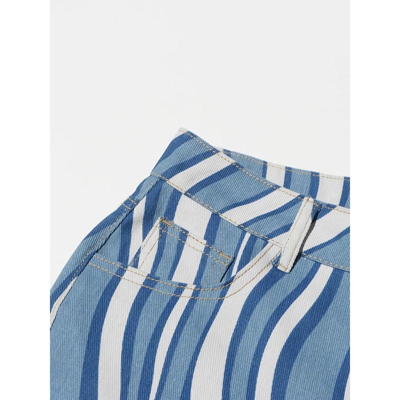 high-waist striped denim trousers, view 8 - MRSLM