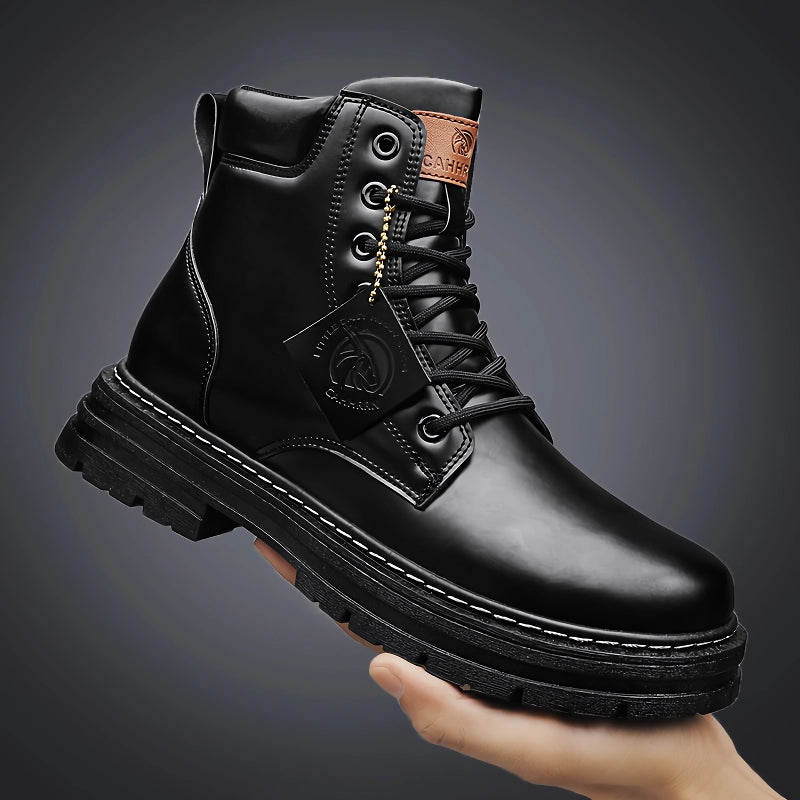 pu leather motorcycle ankle boots, view 3 - MRSLM