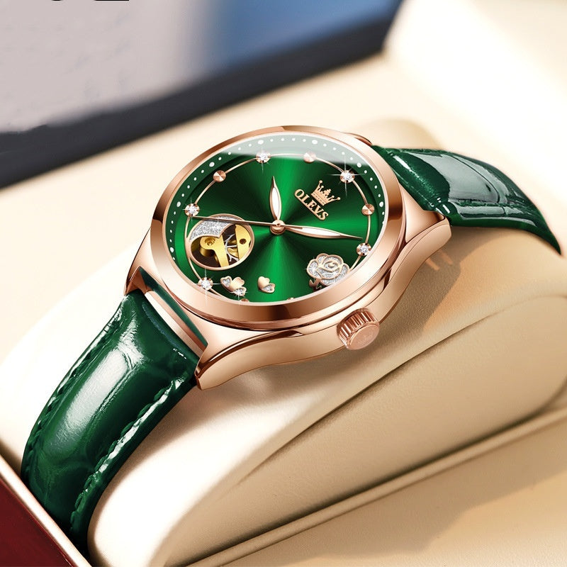 Women's mechanical watch with leather strap, view 3 - MRSLM