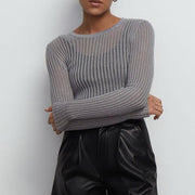 striped see-through knit top, view 21 - MRSLM