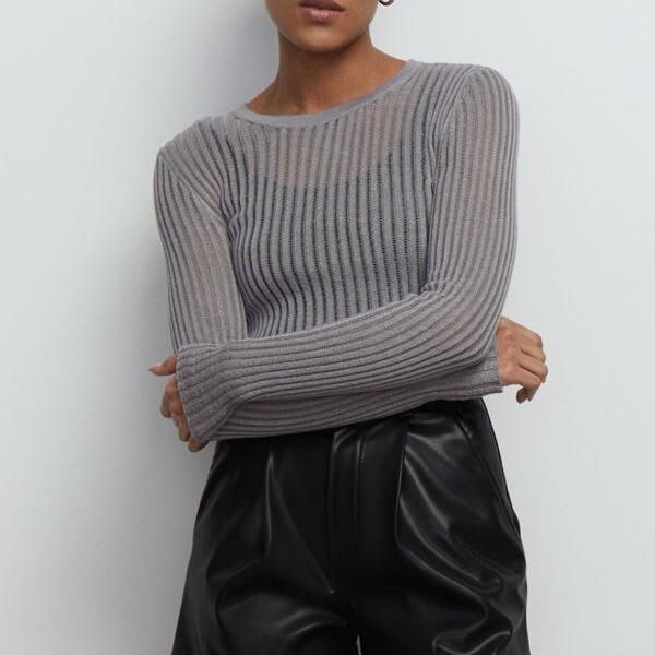 striped see-through knit top, view 27 - MRSLM