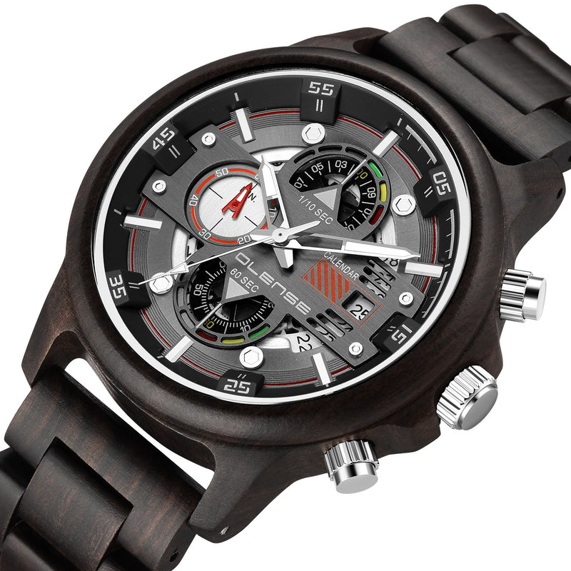 men's natural wood quartz watch, view 5 - MRSLM