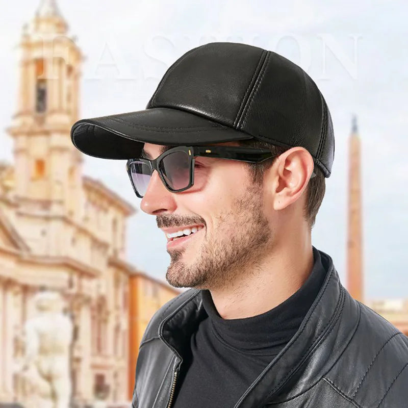 Men's black leather baseball cap - MRSLM