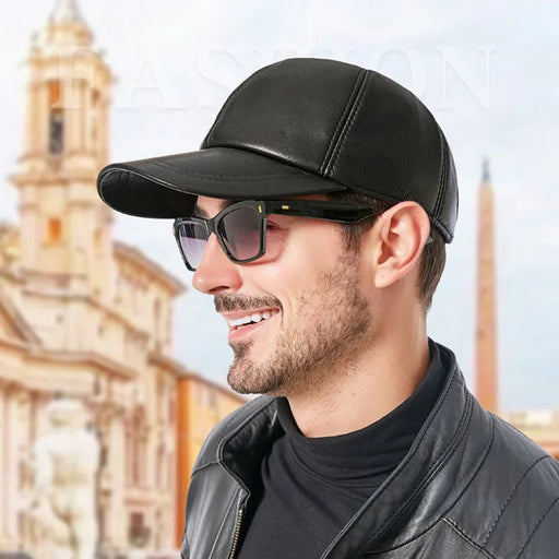 Men's black leather baseball cap - MRSLM