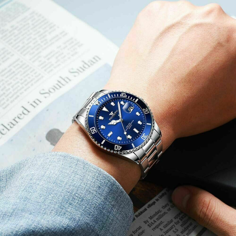 men's stainless steel luminous quartz watch, view 5 - MRSLM