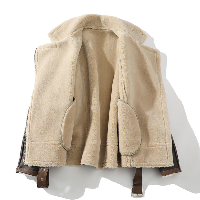 plus size fleece-lined polo collar jacket, view 10 - MRSLM