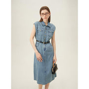 Sleeveless cotton denim dress, view 5 - MRSLM
