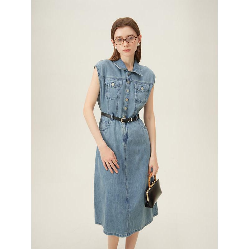 Sleeveless cotton denim dress, view 5 - MRSLM