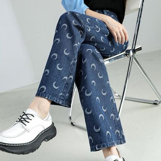 high-waist moon print baggy jeans, view 8 - MRSLM