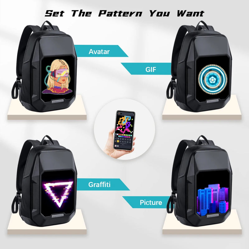 LED pixel display sling backpack, view 3 - MRSLM