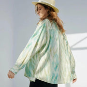 satin print long sleeve blouse, view 6 - MRSLM